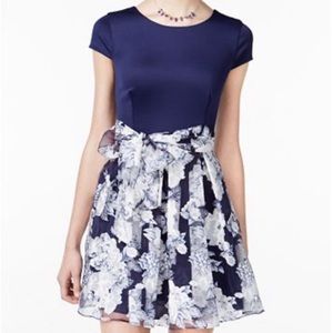 B Darlin Navy Belted Floral Dress
